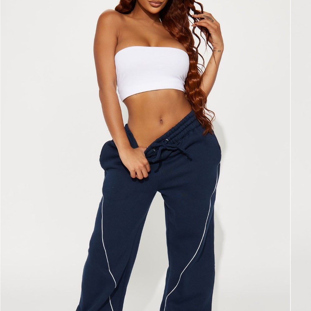Fashion Nova Navy Blue Joggers with White Accents
